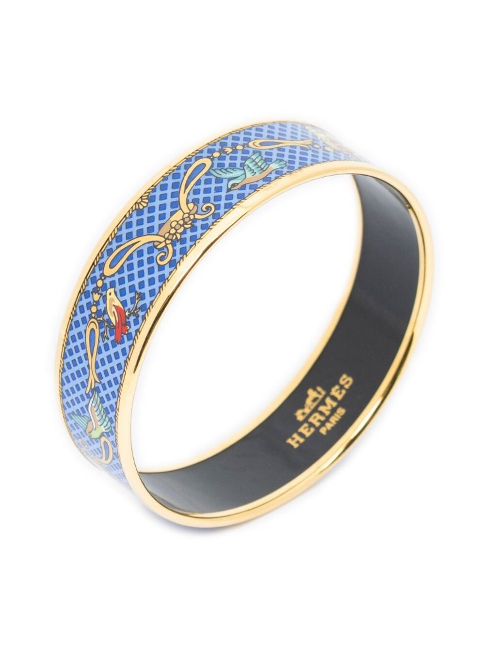Hermes Enamel Bangle Blue Gold Motif Bracelet